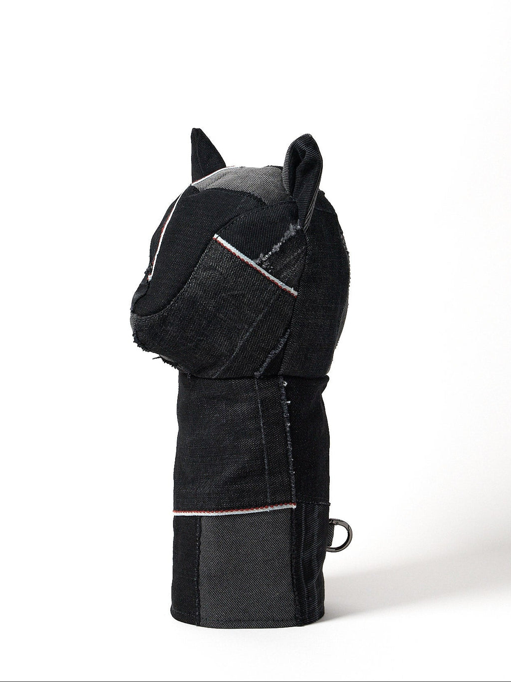 Profile view of a premium black Sashiko denim golf driver headcover featuring traditional Japanese reinforced stitching