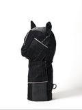 Profile view of a premium black Sashiko denim golf driver headcover featuring traditional Japanese reinforced stitching