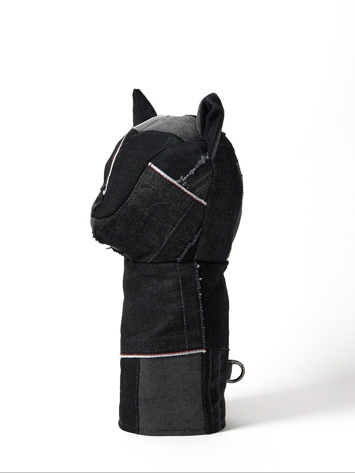 Profile view of a premium black Sashiko denim golf driver headcover featuring traditional Japanese reinforced stitching