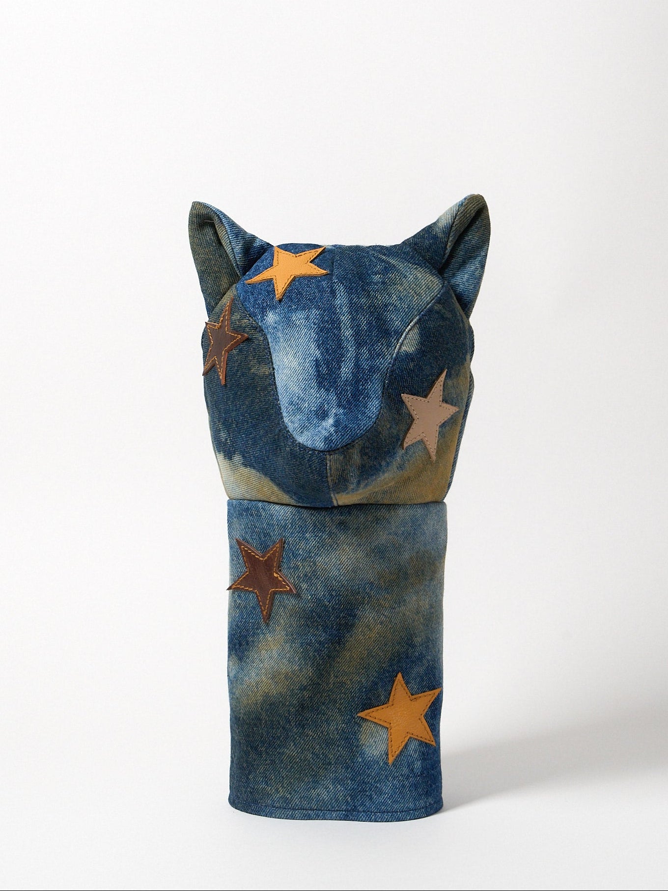 Vie Athletica Washed indigo denim accented with cow leather star patchwork golf driver head cover
