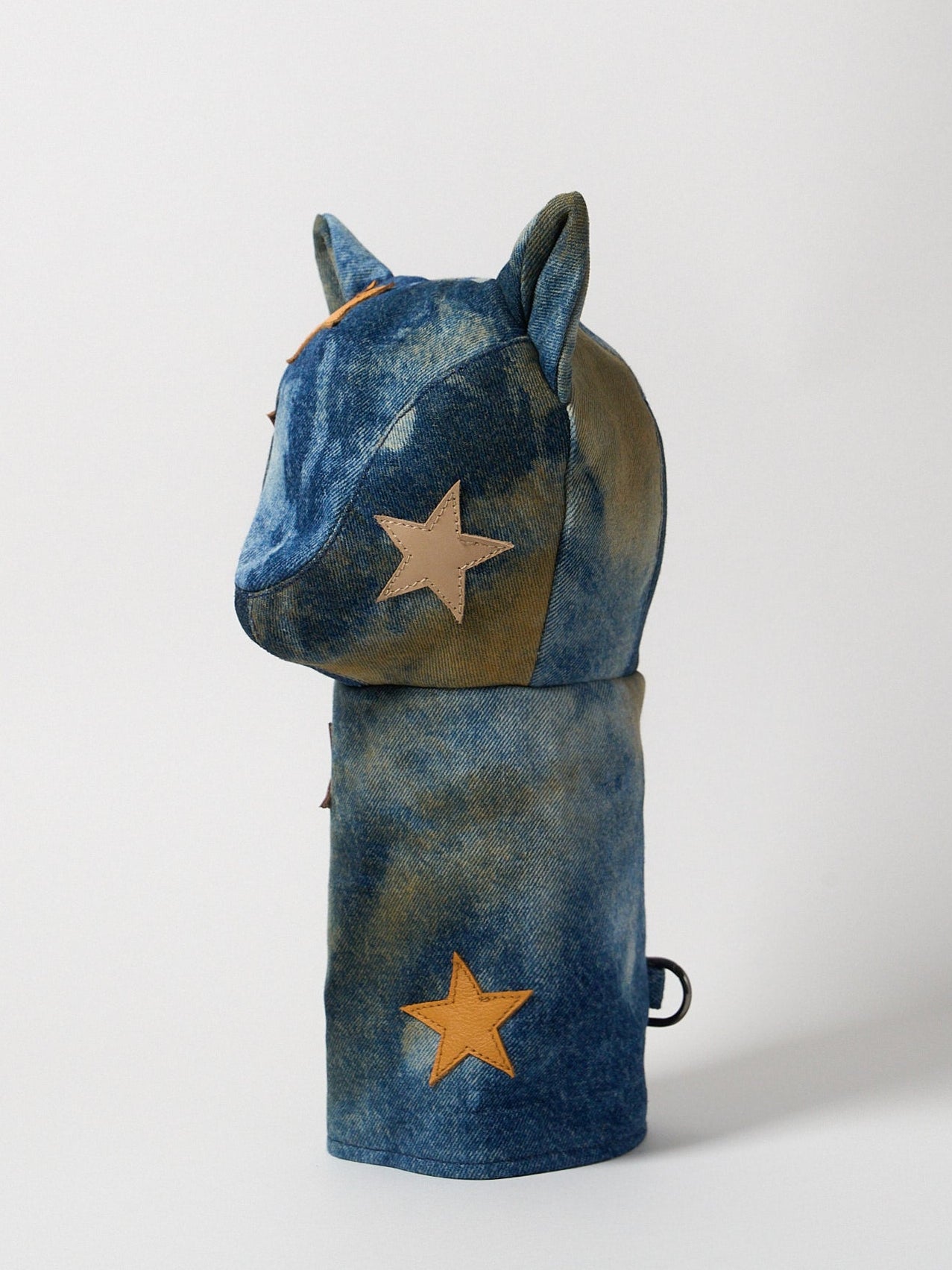 Vie Athletica golf driver headcover, Washed indigo denim accented with cow leather star patchwork 