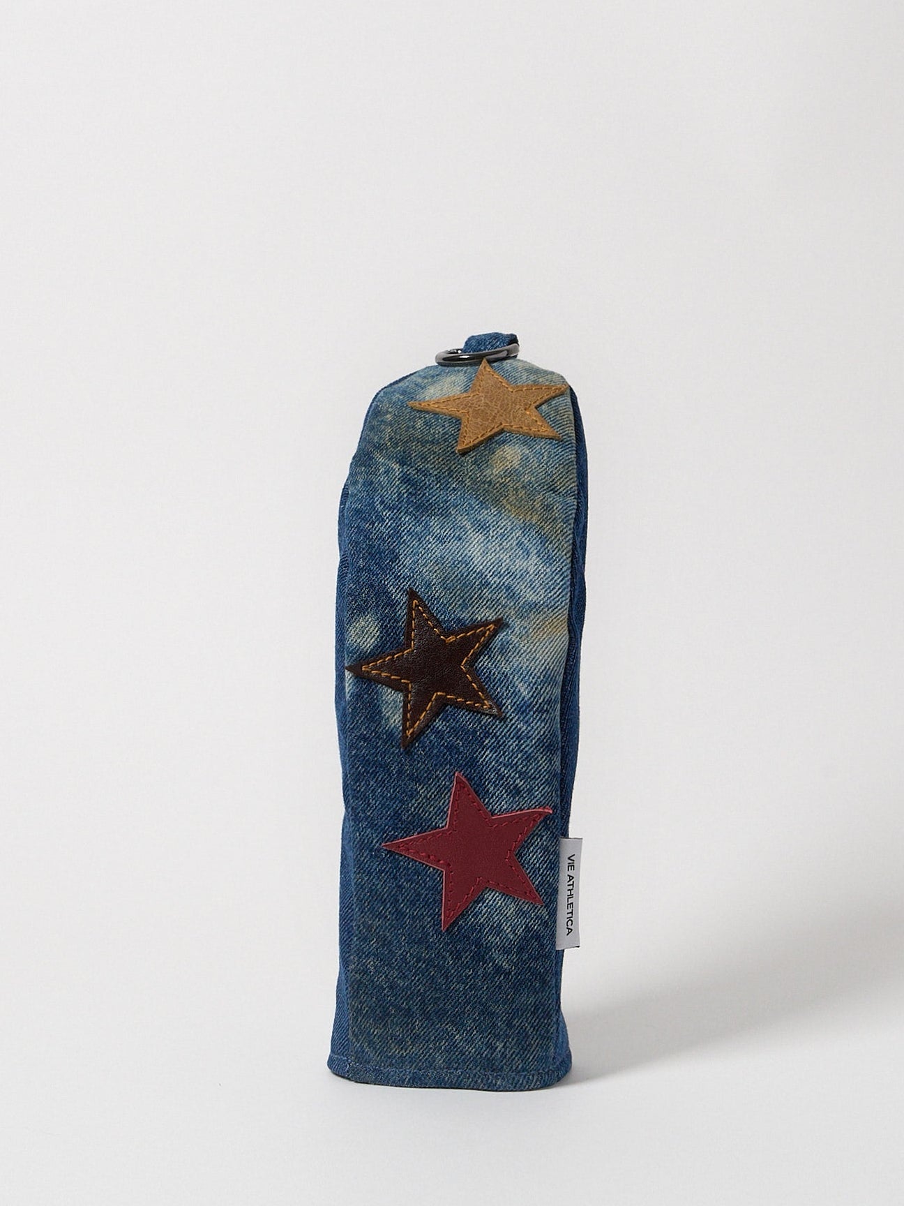 leather star on denim fairway wood golf club cover – front view