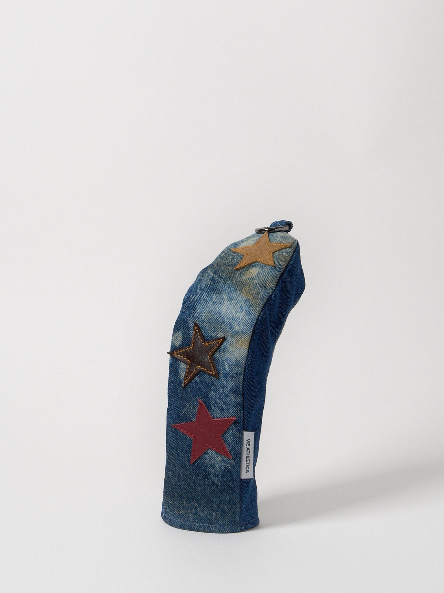 leather star on denim fairway wood golf club cover – side iew