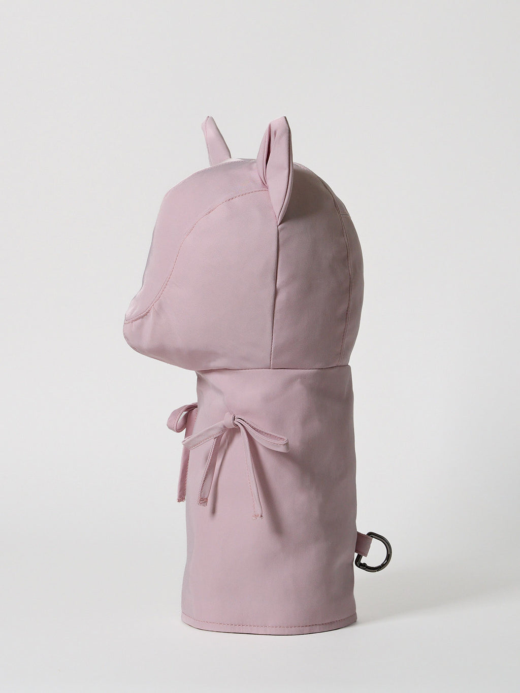 A high-performance golf driver headcover made from smooth, satin-textured nylon fabric with two playful pink ribbons sewn onto the front.