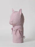A high-performance golf driver headcover made from smooth, satin-textured nylon fabric with two playful pink ribbons sewn onto the front.