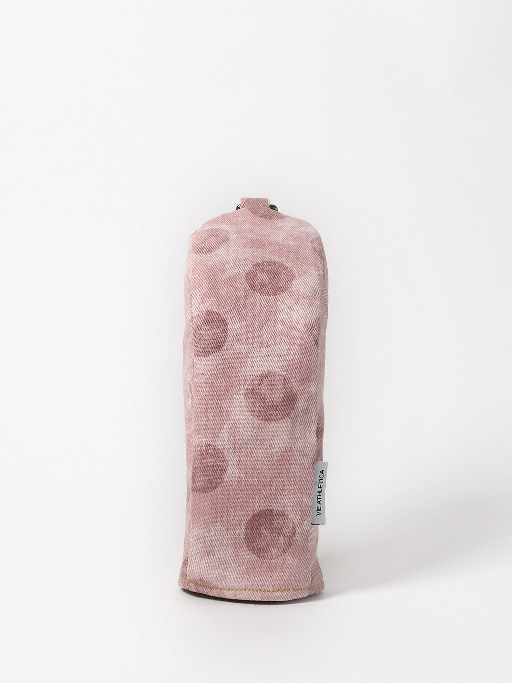 pink polka dots print on denim fairway wood golf club cover – front view