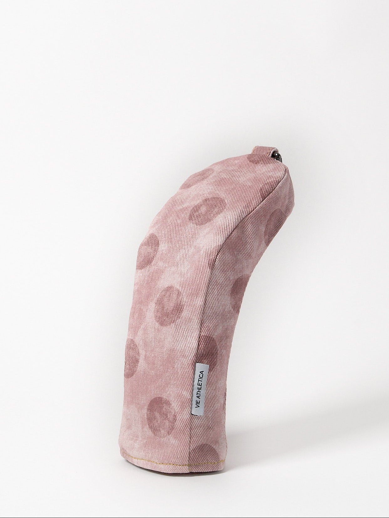 pink polka dots print on denim fairway wood golf club cover – profile view