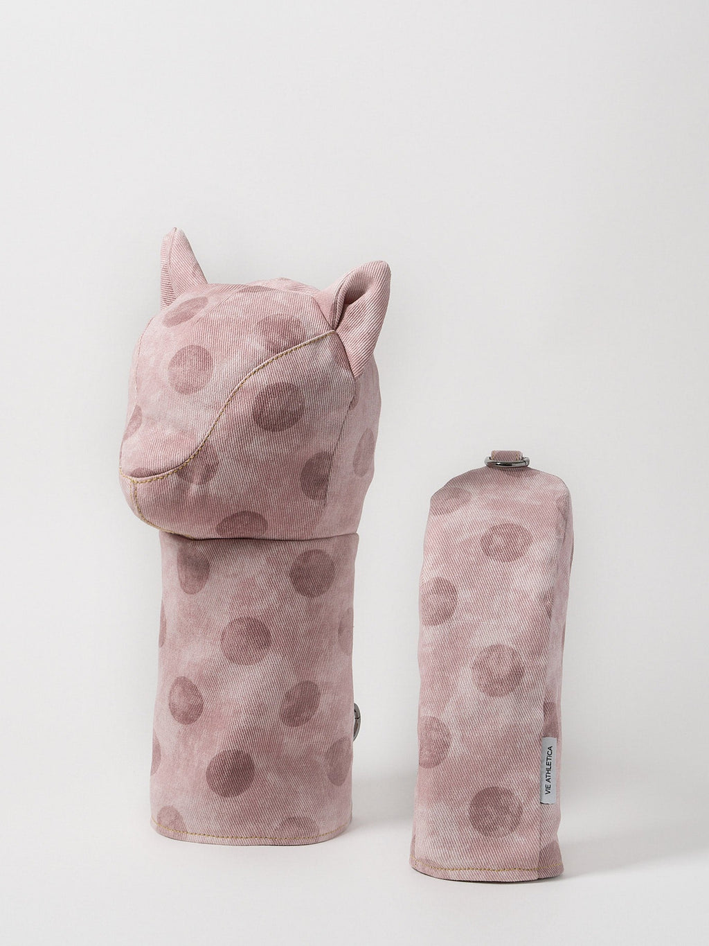 pink polka dots print on denim golf club head cover set 
