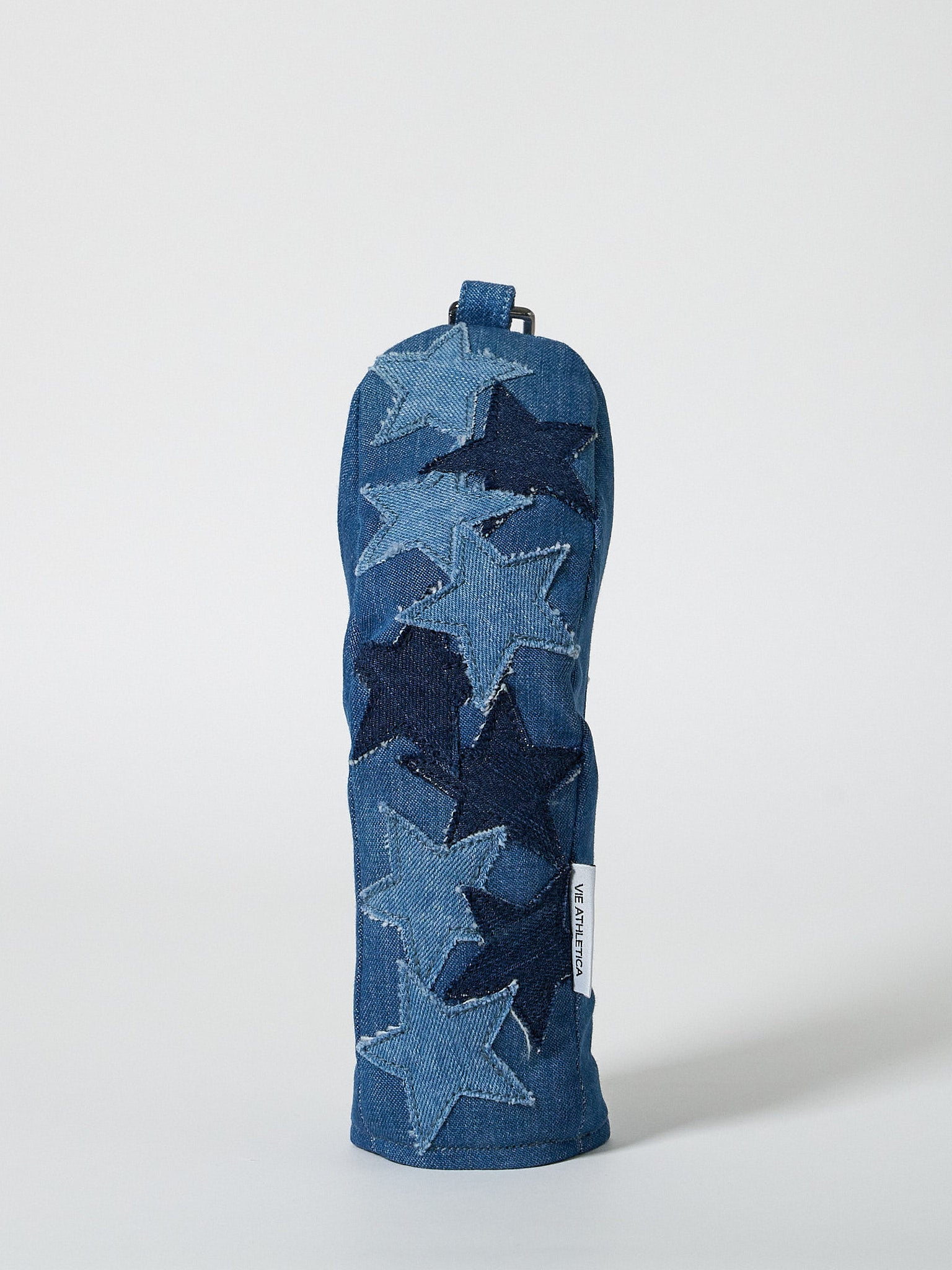 Handmade indigo denim hybrid golf club headcover featuring star patchwork-front