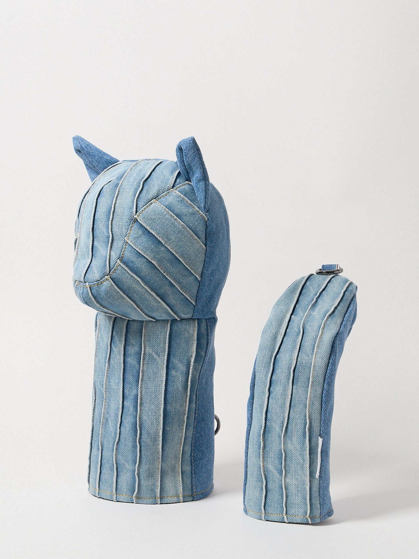 striped denim golf club cover set – front view, durable golf head cover 