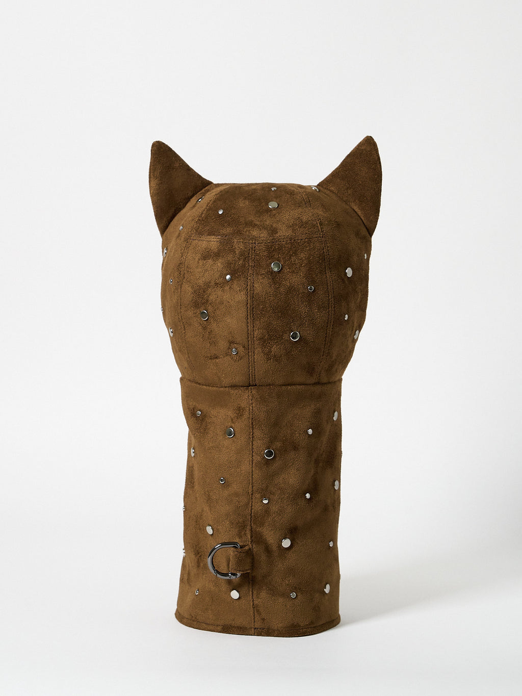 A premium structured golf headcover made from textured suede fabric and embellished with a decorative pattern of metal studs.