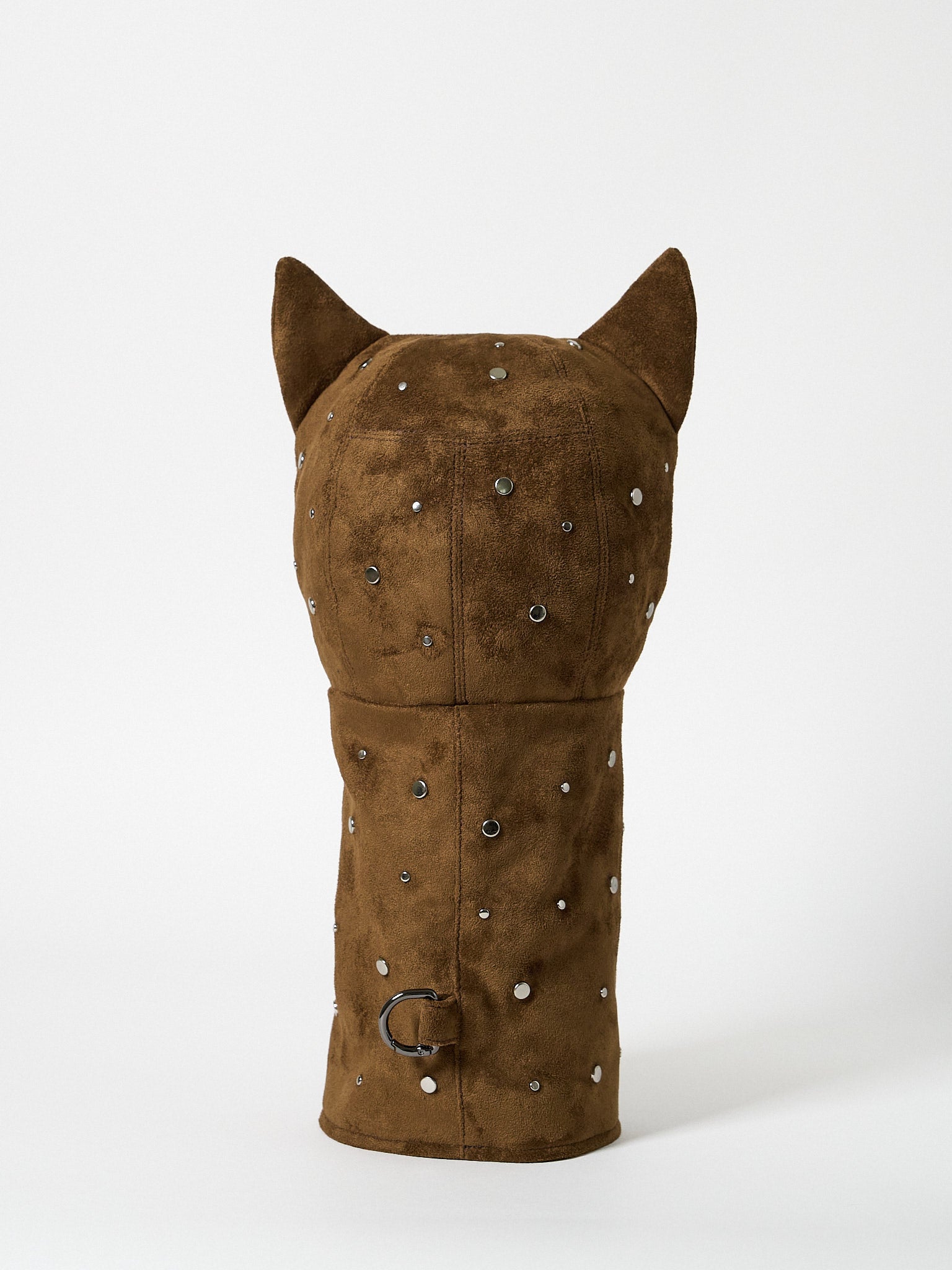A premium structured golf headcover made from textured suede fabric and embellished with a decorative pattern of metal studs.