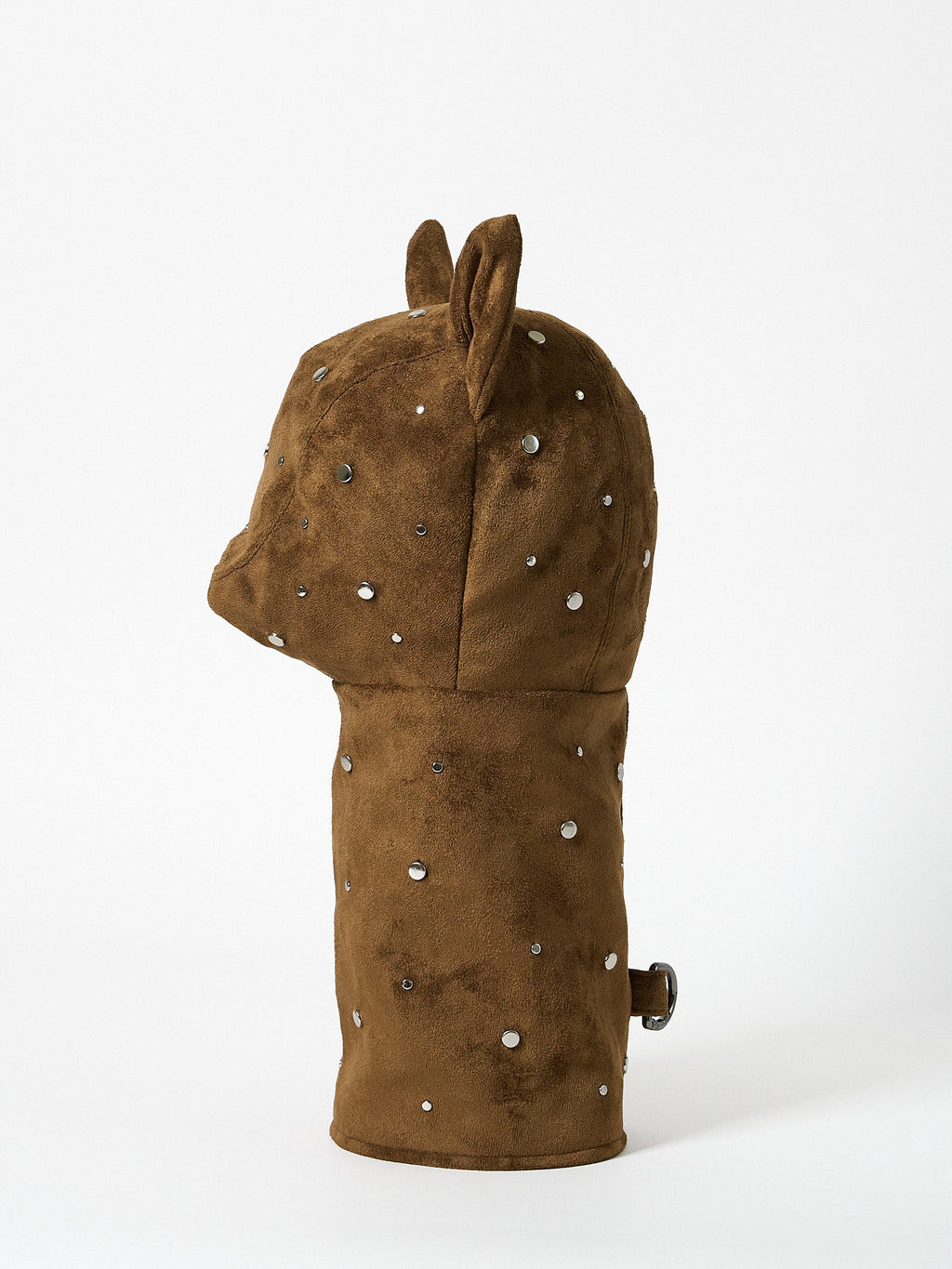 A premium structured golf headcover made from textured suede fabric and embellished with a decorative pattern of metal studs.