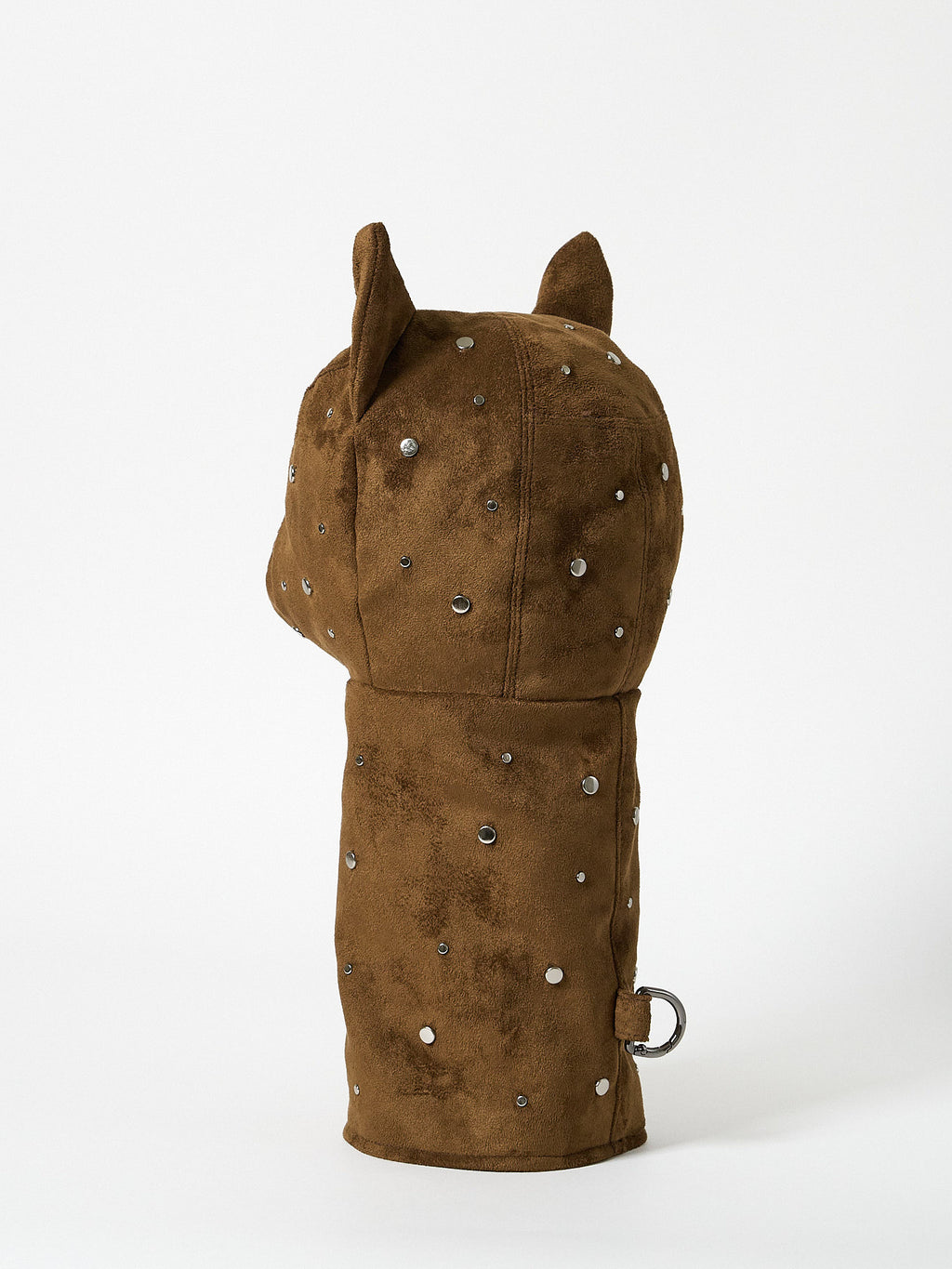 A premium structured golf headcover made from textured suede fabric and embellished with a decorative pattern of metal studs.