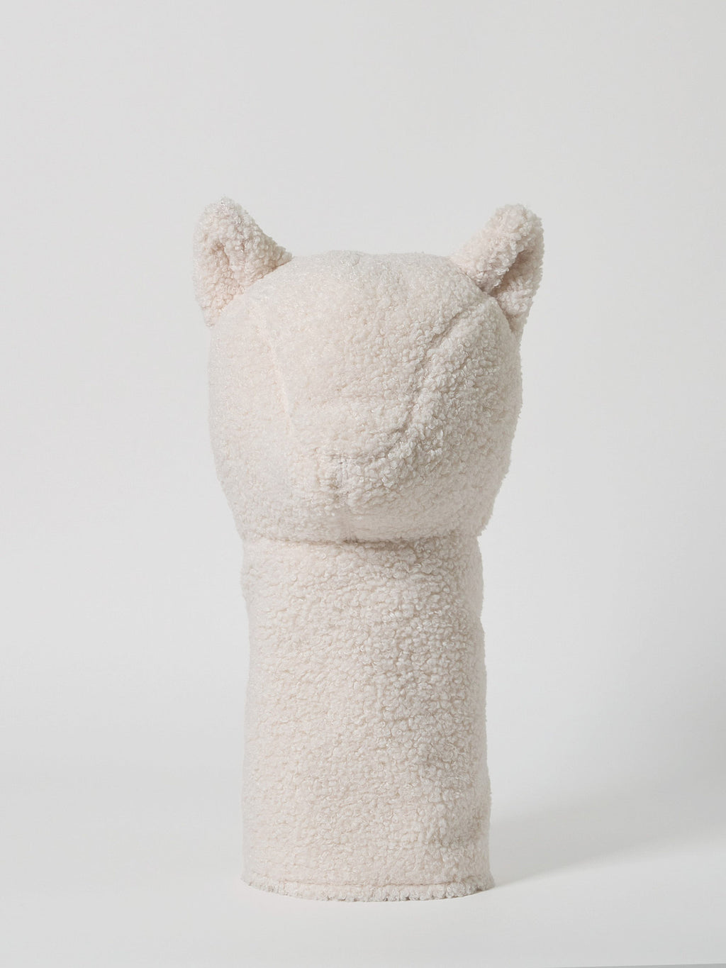 Structured plush white fluffy sherpa fleece golf driver headcover.