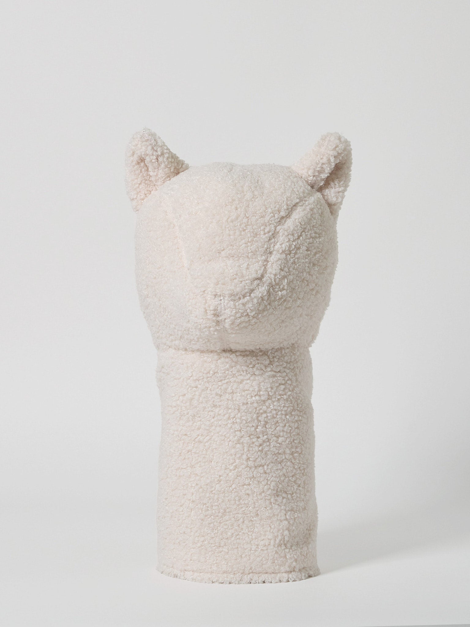 Structured plush white fluffy sherpa fleece golf driver headcover.