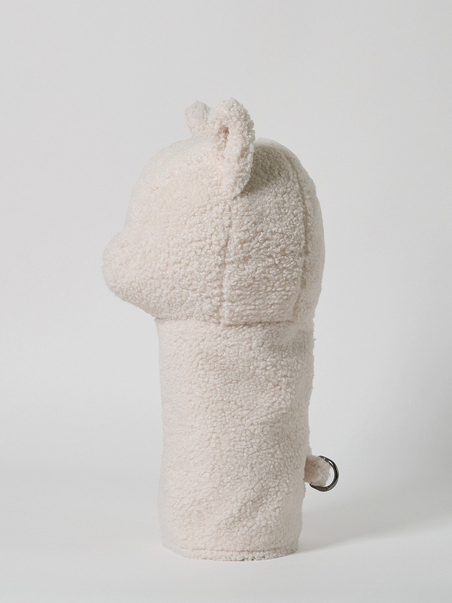 Structured plush white fluffy sherpa fleece golf driver headcover.