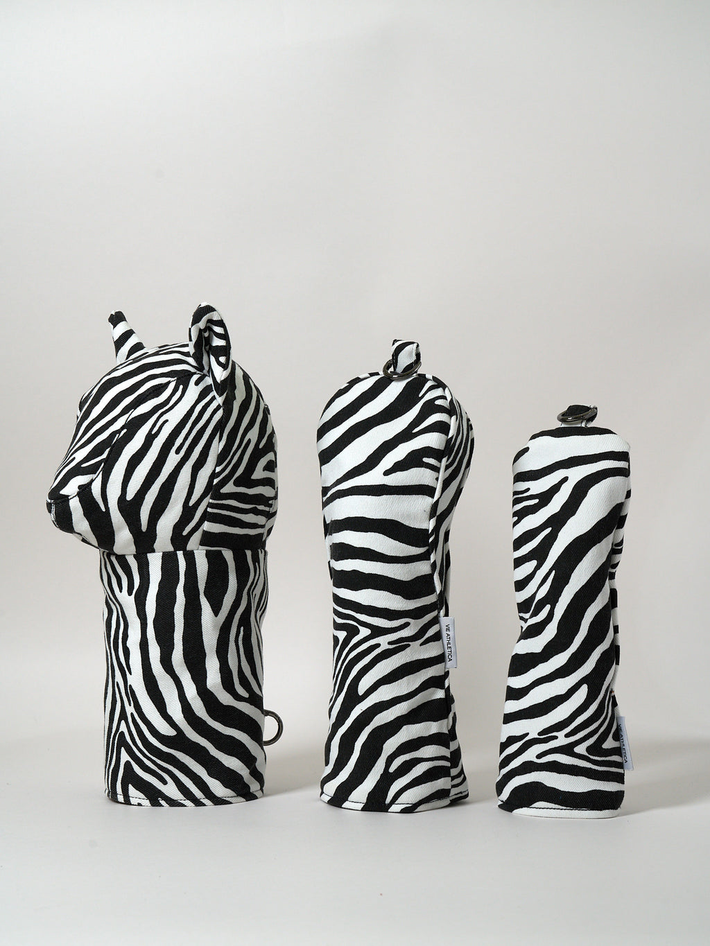 Vie Athletica zebra print denim golf club headcover set, front view
